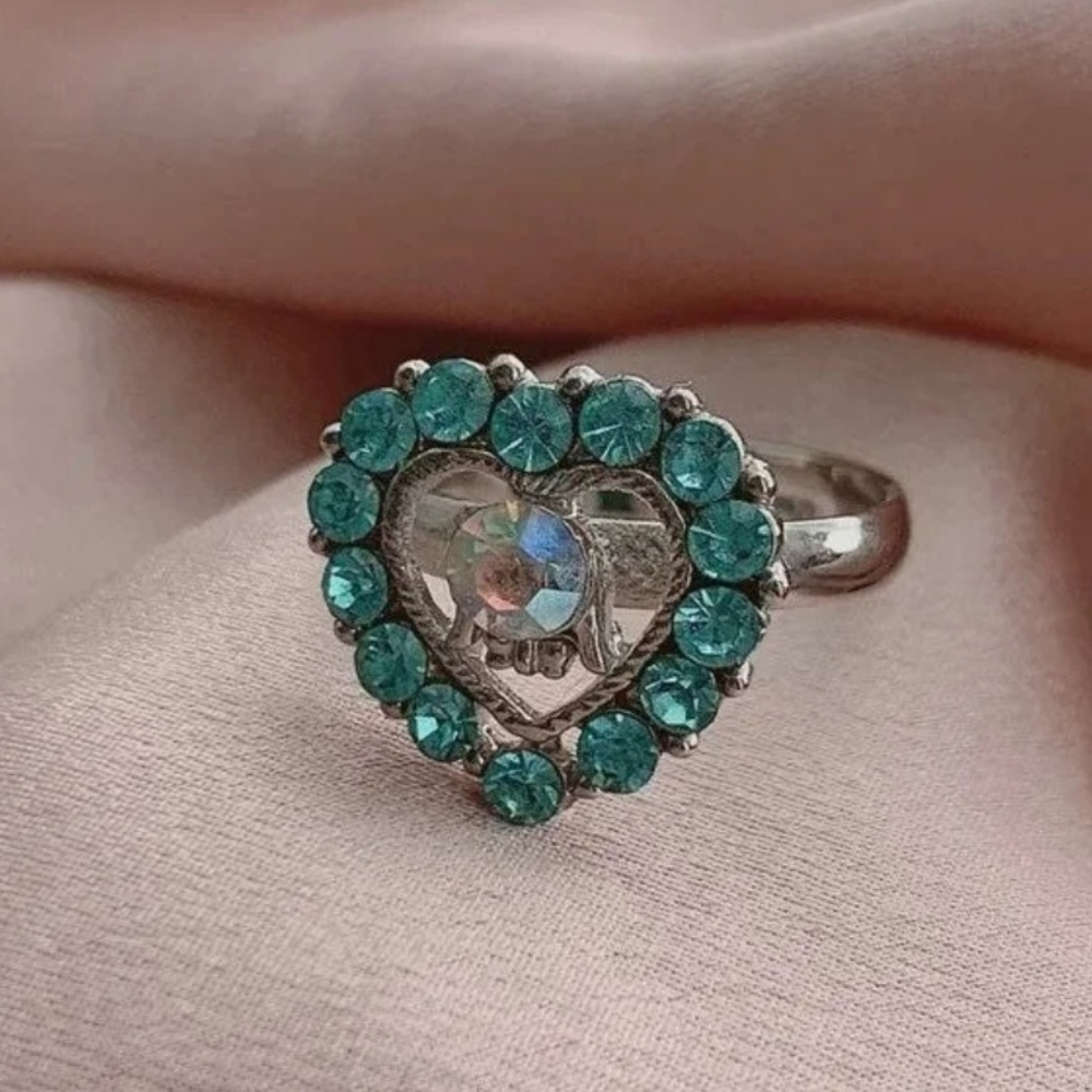 Blue Crystal Heart Sterling Silver Ring